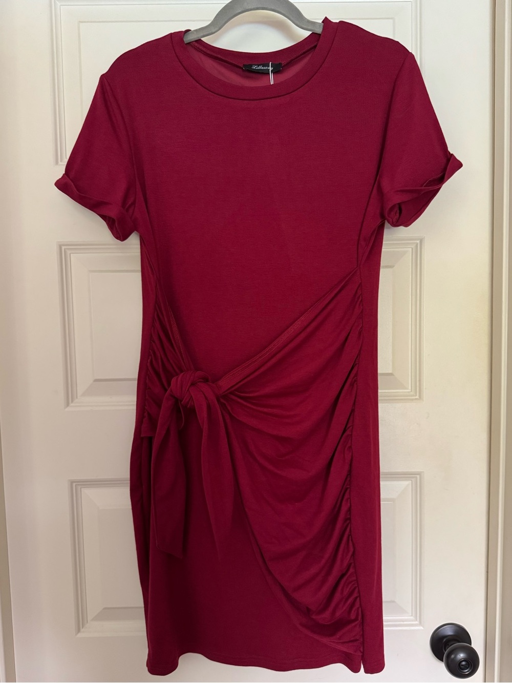 Lillusory Classic Women’s Large Burgundy Side Tie Ruched T-Shirt Dress NWT